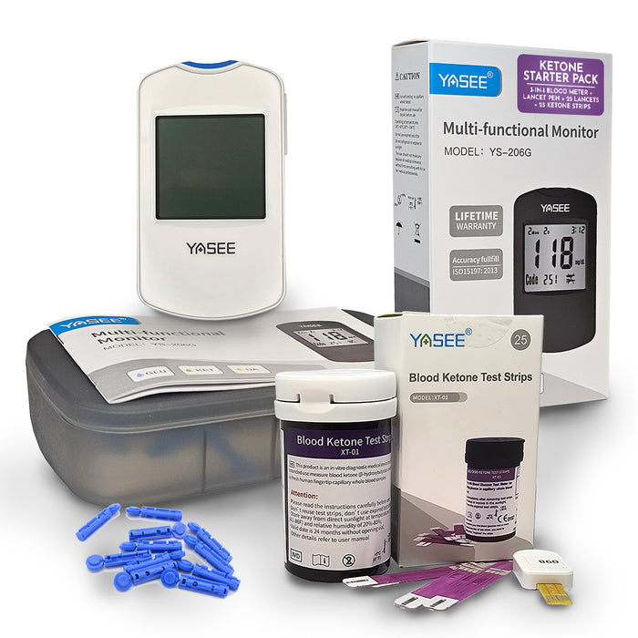 Ketone Blood Tester Starter Value Pack + 25 Keto Strips + Lancets